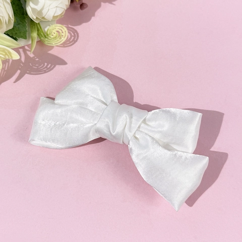 Elegante Pinza para el Cabello con Lazo de Satén Estilo Coreano Color Sólido Clip de Pico de Pato Mujer Accesorios