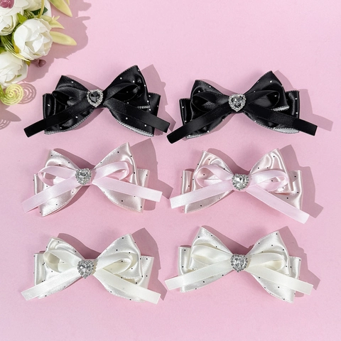 Dulces Pinzas para el Cabello de Lazo de Satén con Lunares y Strass de Corazón Accesorios para el Cabello Vintage Mujer