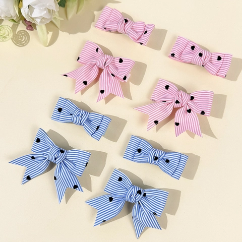 Dolci Fermagli per Capelli a Fiocco in Nastro a Righe con Cuore Lolita Becco d'Anatra Fatti a Mano Stile Giapponese Moda