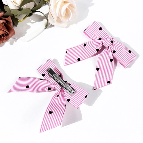 Lolita Stile Giapponese Fiocco a Righe con Cuore Clip per Capelli Dolce Nastro Fermagli per Capelli Donna Ragazza Accessori per Capelli