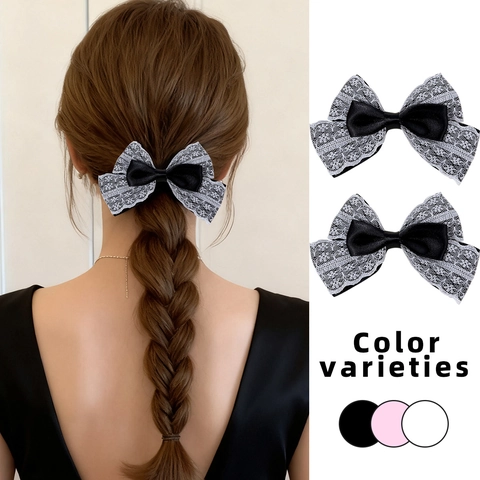 Pinzas de Pelo con Lazo de Encaje Estilo Lolita para Mujeres Niñas Dulce Lazo de Cinta de Doble Capa Horquillas Hechas a Mano Retro