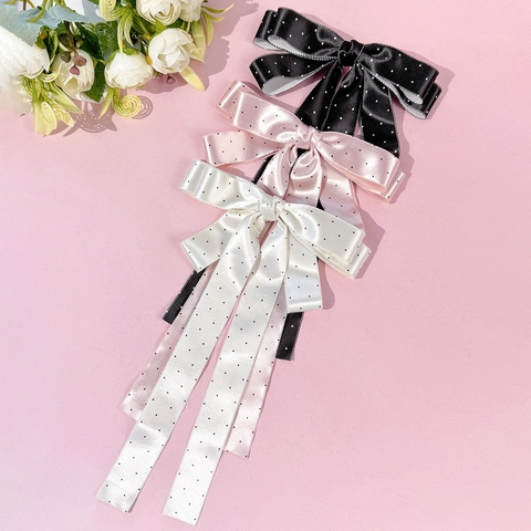 Barrette à Cheveux Nœud à Pois Élégante Avec Long Ruban Satin Épingles à Cheveux Style Coréen Ins Accessoires de Coiffure Polyvalents Femme