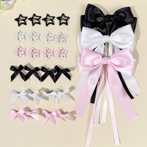 Süße Schleife Stern Haarclips Set Handgefertigt Satinband Haarnadeln Stern Entenschnabel Clips Für Mädchen Prinzessin Haarschmuck