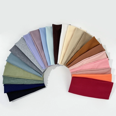 Western Style Ribbed Knitted Polyester Headband Solid Color Elastic Hair Band For Sports Fitness Yoga Women Men Hair Accessories