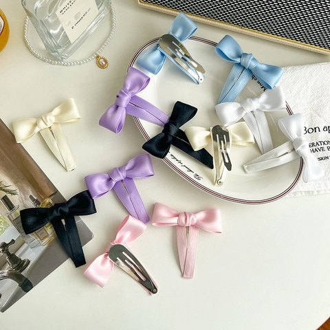 Satin Schleife Haarspange Süßes Band Druckknopfspange Handgefertigter Haarschmuck Für Damen Mädchen Elegante Kopfbedeckung