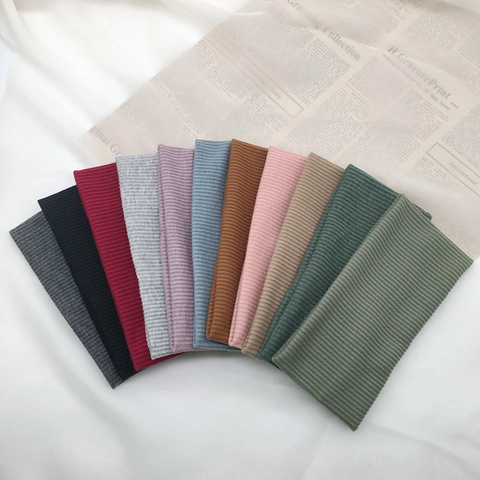 Western Style Ribbed Knitted Polyester Headband Solid Color Elastic Hair Band For Sports Fitness Yoga Women Men Hair Accessories