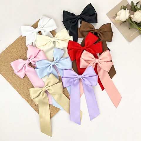 Elegant Satin Ribbon Bow Hair Clip With Long Streamers Handmade Large Knot Hairpin Decorative Headwear For Women Girls Jewelry