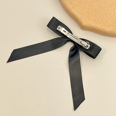Elegant Satin Bow Hair Clip With Long Streamers Double Layer Ribbon Spring Clip French Style Sweet Hair Accessory For Women
