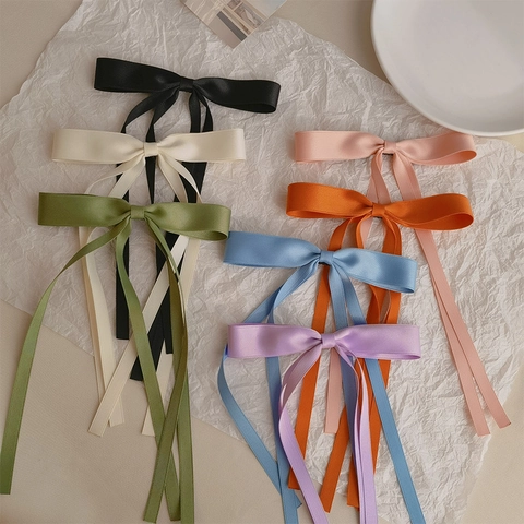 Sweet Ribbon Bow Hair Clip For Women Satin Long Streamer Duckbill Clip Elegant French Vintage Hair Bow Styling Accessories