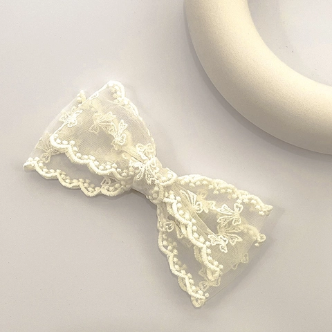 Elegant Double Layer Lace Bow Hair Clip Vintage Embroidery Heart Flower Hairpin French Sweet Duckbill Clip Women Hair Accessories