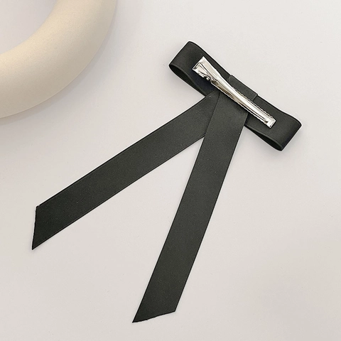 Pinza para el Cabello Francesa Vintage con Lazo Grande de Satén y Cinta Larga para Mujer Color Sólido Elegante Pinza de Pico de Pato