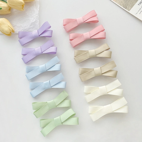 Handmade Webbing Bowknot Hair Clips Sweet Korean Style Candy Color Duckbill Clips For Women Girls Daily Hair Accessories