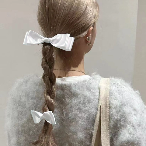 Französisch Elegante Satin Band Schleife Haarspangen Für Damen Handgefertigte Federclip Süße Haarschmuck Für Tägliche Dekoration