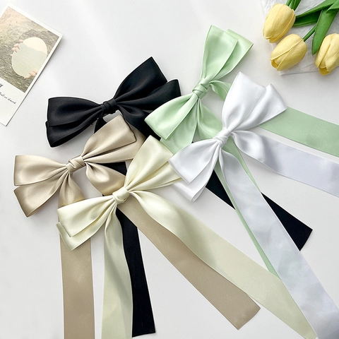 Elegante Pinza para el Cabello con Lazo de Satén y Cintas Largas para Mujer Color Sólido Accesorio para el Cabello Boda