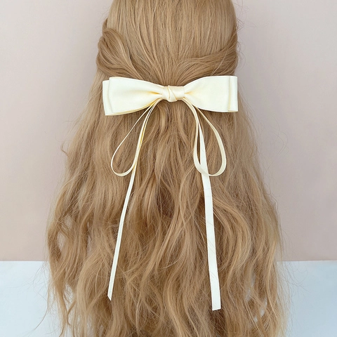 Elegante Pinza para el Cabello con Lazo de Satén con Cintas Largas Clip de Resorte Dulce para Accesorios de Cabello de Mujer