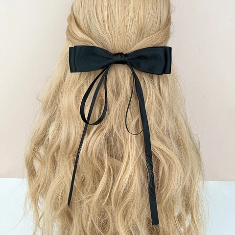 Elegante Pinza para el Cabello con Lazo de Satén con Cintas Largas Clip de Resorte Dulce para Accesorios de Cabello de Mujer