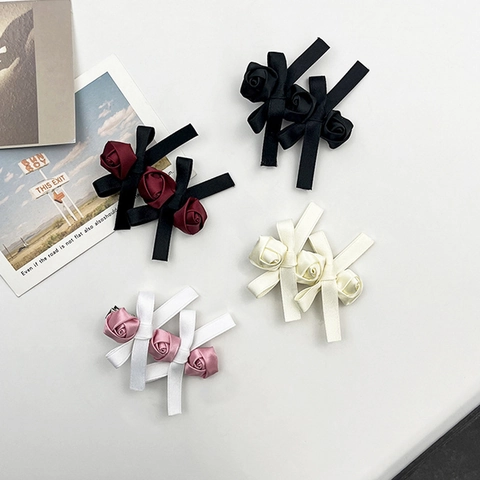 Élégant Ensemble de Barrettes à Cheveux Nœud Rose Camélia Style Français en Satin et Ruban Pinces Bec de Canard pour Femme Fille