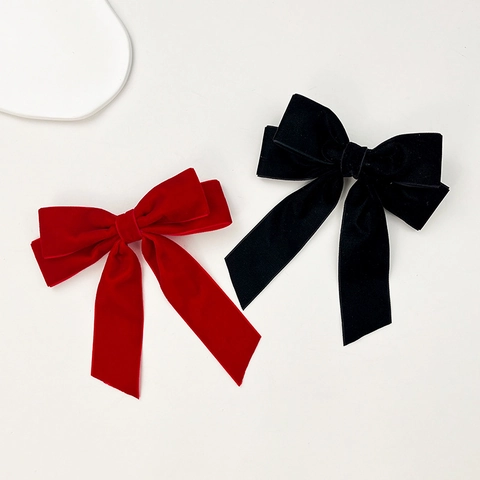French Vintage Velvet Bow Ribbon Hair Clip For Women Elegant Large Bowknot Duckbill Clip Fashion Hair Accessories