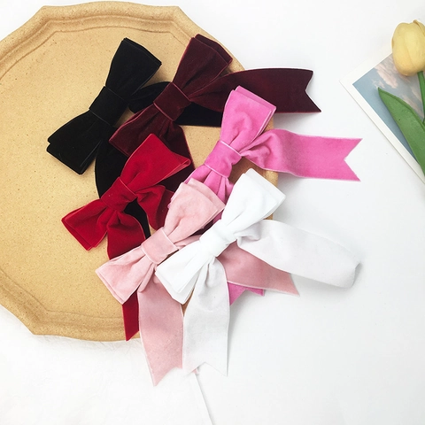 Vintage Samt Schleife Haarspange Französischer Stil Lange Bänder Barrette Süße Schleifen Haarschmuck Für Damen Haarstyling