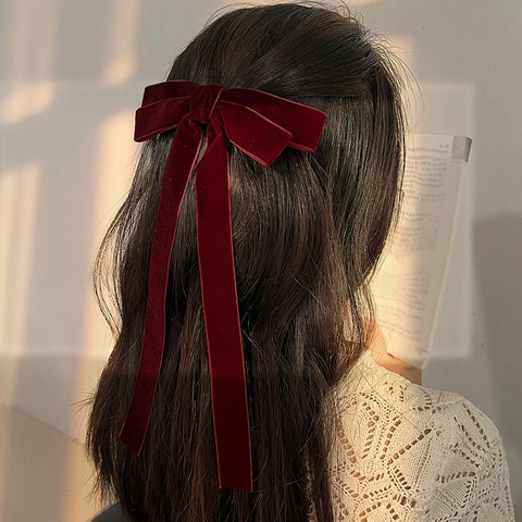 Elegante Fermaglio per Capelli Fiocco in Velluto Nastro con Frangia Forcina Francese Vintage Bowknot Becco d'Anatra Accessori Capelli Donna