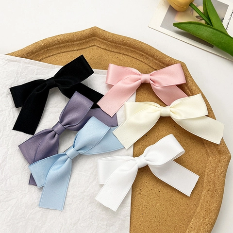 Pinza de Pelo con Lazo de Cinta de Satén de Color Sólido para Mujeres Niñas Estilo Dulce Mori Pinza de Pico de Pato