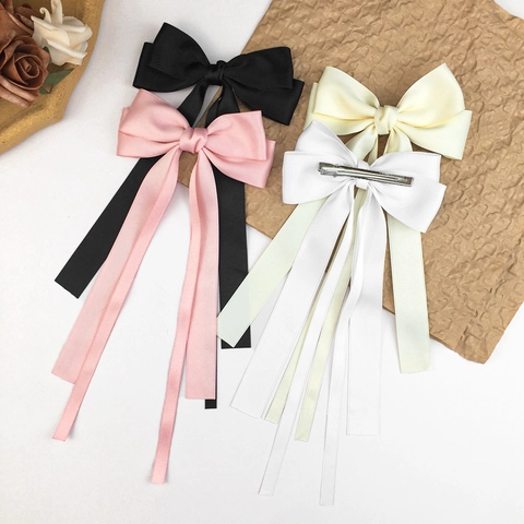 Elegant Satin Long Ribbon Bow Hair Clips For Women Ballet Style Bowknot Duckbill Clip Sweet Hair Accessories Party Gift