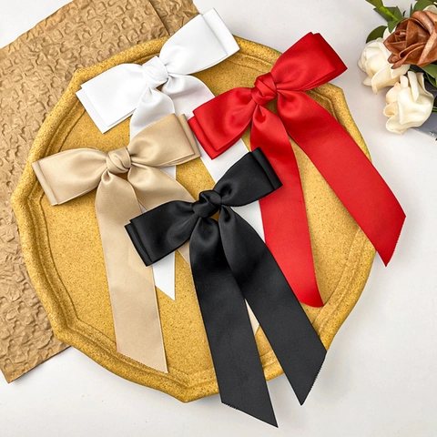 Fermaglio per Capelli Donna Stile Giapponese con Fiocco Nastro in Grosgrain Lungo Nastro Clip Becco d'Anatra Elegante