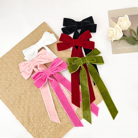 Fluwelen Strik Haarclips Met Lange Lintjes Zoete Balletcore Lint Haarspeld Voor Vrouwen Zoete Handgemaakte Haaraccessoires