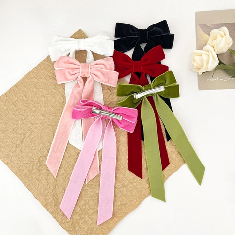 Fluwelen Strik Haarclips Met Lange Lintjes Zoete Balletcore Lint Haarspeld Voor Vrouwen Zoete Handgemaakte Haaraccessoires