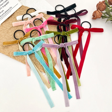 Französischer Vintage Samt Schleife Haargummi Mit Langem Band Süße Elastische Pferdeschwanz Halter Damen Haarschmuck