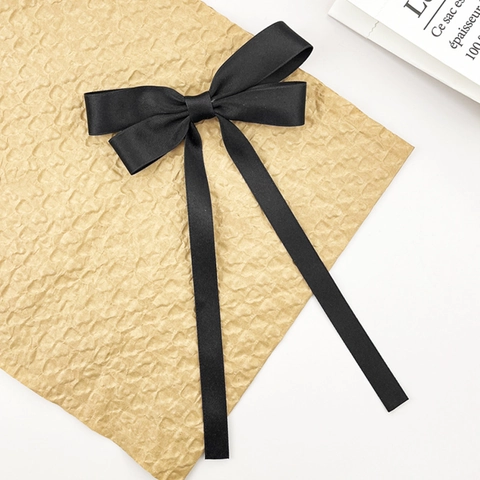 Women Elegant Satin Bow Hair Clip With Long Ribbon Tassel Solid Color Sweet Bowknot Hairpin Girl Hair Accessories