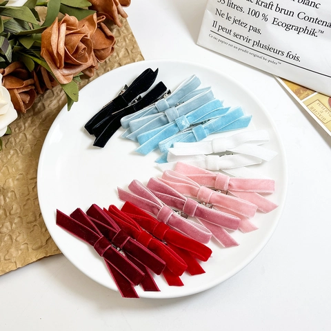 Velvet Metal Bow Hair Clips Women Girls Sweet Color French Vintage Duckbill Clips Soft Elegant Fashion Hair Accessories