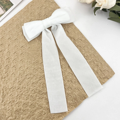 Elegant Velvet Bow Streamer Hair Clip For Women Retro French Style Long Ribbon Duckbill Clip Versatile Hair Accessory