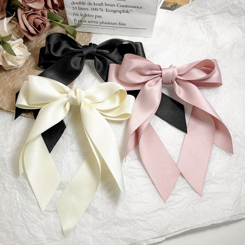 Elegant Satin Bow Hair Clip With Long Streamers Handmade Spring Clip Hair Accessories For Women Balletcore Style Headwear