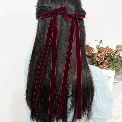 Süße Samt Schleife Haarspangen Mit Langen Bändern Ballett-Stil Haarnadeln Vintage Süßer Haarschmuck Für Damen