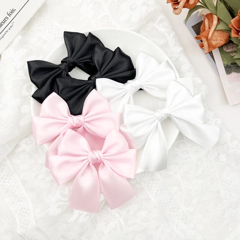 Korean Style Sweet Satin Bow Hair Clip Large Ribbon Barrette Elegant Duckbill Clip For Women Girls Hair Accessories