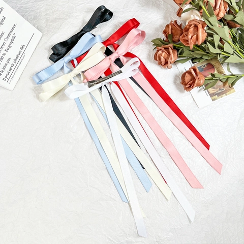 Satin Ribbon Bowknot Hair Clip With Long Streamers Sweet Elegant Solid Color Alligator Clip Hair Accessories For Women Girls
