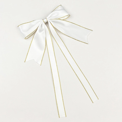 Pinza para el Cabello con Lazo de Satén Dulce con Cinta Larga Borde Dorado Pasador Grande para Mujer Accesorios Elegantes para el Cabello