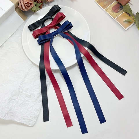 Pince à Cheveux Nœud en Satin Avec Long Ruban Barrette Bec de Canard Élégant Style Français Accessoires Cheveux Femme Fille