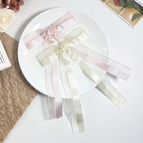 Elegant Satin Organza Bow Knot Hair Clip For Women Large Ribbon Streamer Fairy Sweet Duckbill Hairpin Hair Accessory