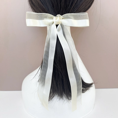Elegant Satin Organza Bow Knot Hair Clip For Women Large Ribbon Streamer Fairy Sweet Duckbill Hairpin Hair Accessory