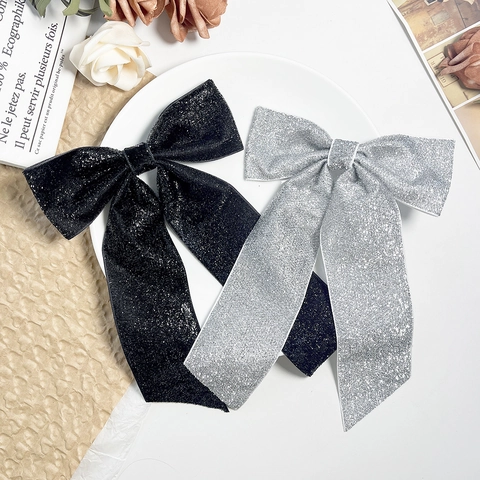 Molletta per Capelli con Fiocco Glitterato Oversize per Donna Nastro in Stile Francese Clip a Becco d'Anatra Elegante Fiocco Gioielli