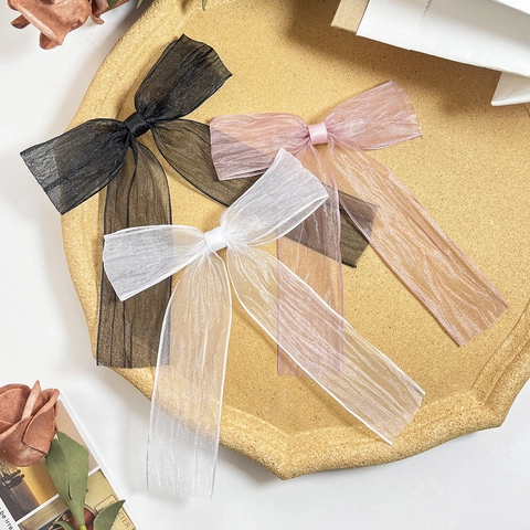Fermaglio per Capelli Fatto a Mano con Grande Fiocco in Organza per Donna Molletta a Farfalla Elegante con Nastro Lungo
