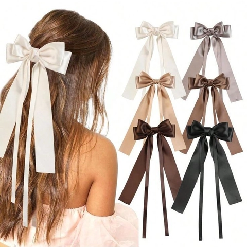 Satin Schleife Band Haarspange Lange Streamer Französisch Romantisch Süß Große Schleifenknoten Krokodilklemme Haarschmuck Für Damen