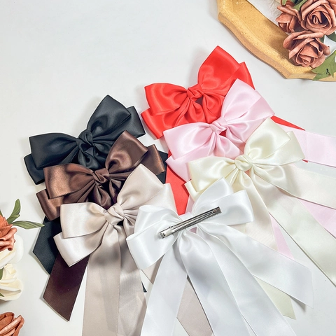 Eleganter Koreanischer Handgefertigter Satin Schleife Haarclip Große Bänder Entenschnabel Clip Für Damen Mädchen Haarschmuck