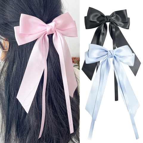 Elegante Pasador de Lazo Con Cintas Largas Estilo Coreano Versátil Textura de Satén Horquilla para Mujer Accesorio Diario