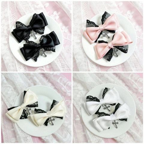 Clip per Capelli a Fiocco in Pizzo Gothic Lolita con Ciondolo a Croce Nastro Dolce e Cool per Donna Accessori per Capelli Quotidiani Party