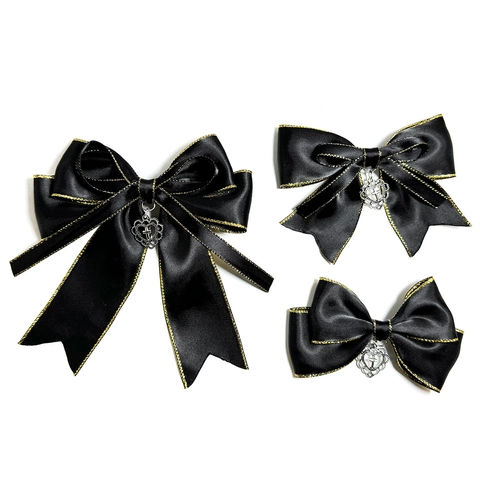 Gothic Schwarz Satin Schleife Haarklammer Mit Silber Herz Kreuz Anhänger Vintage Lolita Haarschmuck Für Damen Party Haarschmuck