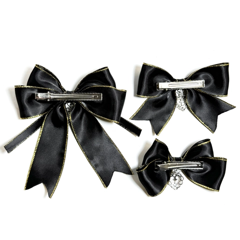 Gothic Schwarz Satin Schleife Haarklammer Mit Silber Herz Kreuz Anhänger Vintage Lolita Haarschmuck Für Damen Party Haarschmuck