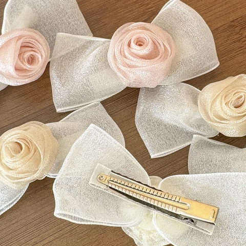 Süße Organza Schleife Rosenblume Haarklammer Für Damen Mädchen Handgemachte Entenschnabelklammer Elegante Netz Haarschmuck